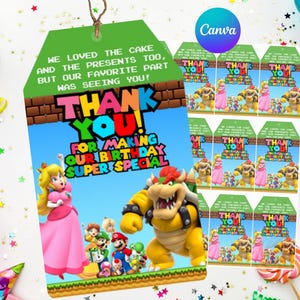 Prinzessin Peach & Bowser Dankeskarte Einfach bearbeitbar Sofortiger Download Digital Printable - Super Mario Bros - Geburtstag Dankeskarte