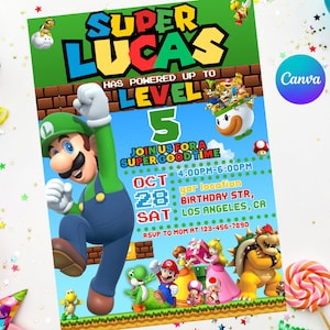 Bearbeitbare Luigi Geburtstagseinladung • Sofortiger Download • Druckbare digitale Einladungsvorlage • luigi einladen