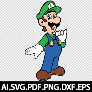 Luigi, Super Mario, SVG, PNG, PDF, Vektor, digitale Datei, sofortiger Download, überlagert, transparente Bilder, Cricut, farbe, schwarz und weiß