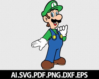 Luigi, Super Mario, SVG, PNG, PDF, Vector, digital file, instant download, layered, Transparent Images, Cricut , color, black and white