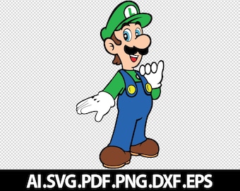 Luigi, Super Mario, SVG, PNG, PDF, Vector, digital file, instant download, layered, Transparent Images, Cricut , color, black and white