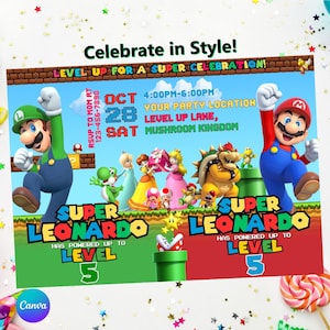 Joint Mario Luigi Birthday Invitation Sibling Birthday Double Dual Combined Twins Boys, Easy Edit Instant Download Digital Printable