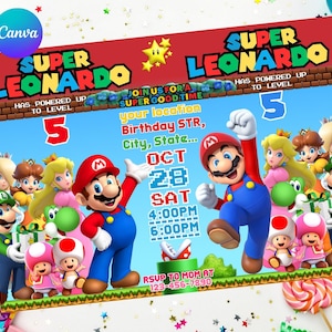 Joint Mario Birthday Invitation Sibling Double Dual Combined Twins Boys, Easy Edit Instant Download Digital Printable Mario