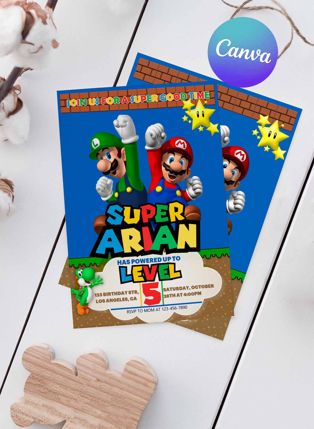 Super Mario Birthday Invitation Easy Editable Instant Download Digital