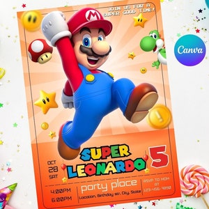 Super Mario Geburtstagseinladung leicht bearbeitbar Sofortiger Download Digital druckbare Super Mario Filmeinladung