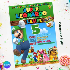 Invitación de cumpleaños editable de Luigi • Descarga instantánea • Plantilla de invitación digital imprimible