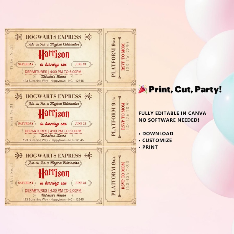 Hogwarts Ticket Invitation | Easy Editable | Digital Printable | Birthday Party Invite | Editable Canva Template image 5