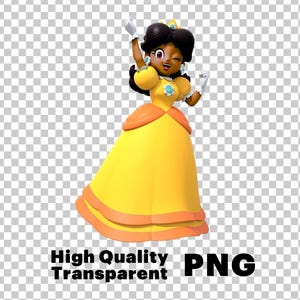 Principessa Daisy PNG, Immagine trasparente di alta qualità, Daisy afroamericana, file digitale, download immediato, Daisy nera, Super Mario