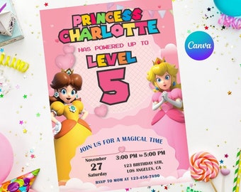 Prinzessin Pfirsich Prinzessin Gänseblümchen Geburtstagseinladung leicht bearbeitbar Sofortdownload Digital druckbar - Super Mario Bros