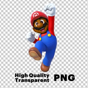 Mario PNG, Image transparente de haute qualité, Mario afro-américain, fichier numérique, téléchargement immédiat, Black Mario