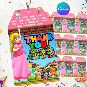 Carte de remerciement Princesse Peach facilement modifiable, téléchargement immédiat, impression numérique, anniversaire de princesse super mario, super mario wonder