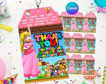 Princess Peach Thank You Tag – Super Mario Birthday (Digital Printable)