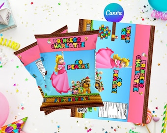 Princess Peach Chip Bag | Pink Birthday Party Favor Label - Easy Editable - Instant Download - Digital - Printable - Super Mario