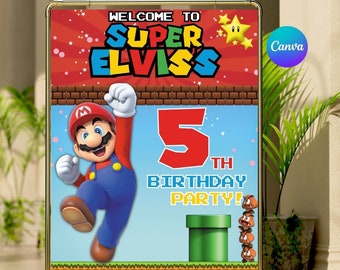 Welcome Super Mario Birthday Welcome Sign Easy Editable Instant Download Digital Printable - Super Mario Bros