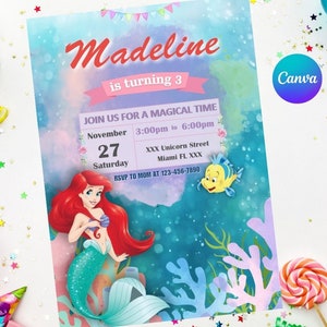 The Little Mermaid Ariel Invitation Easy Editable Instant Download Digital Printable birthday invitations ariel