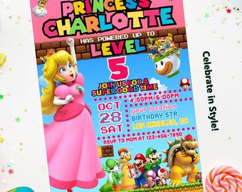 Invito di compleanno della Principessa Peach, facile da modificare, download digitale istantaneo, stampabile, compleanno della Principessa Super Mario, invito di compleanno della Principessa Super Mario