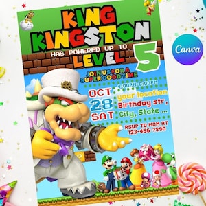 Bowser Geburtstagseinladung leicht bearbeitbar Sofortiger Download Digital Printable - Super Mario Bros wonder Einladung