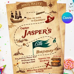 Pirate Birthday Invitation | Sail on Over Invite | Easy Editable | Digital Printable | Digital Canva Template | Editable Canva