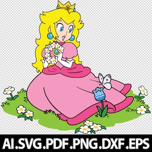 Princess Peach, Peach, Super Mario, SVG, PNG, PDF, Vector, digital file, download, layered, Transparent, Cricut, color, black and white