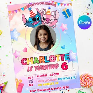 Faire-part d'anniversaire au point - Faire-part numérique modifiable avec photo et texte coloré - Imprimable numérique à téléchargement immédiat