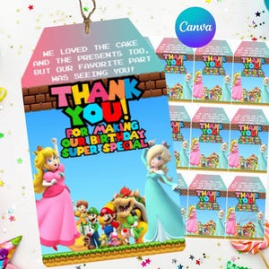Prinzessin Peach und Rosalina Dankes-Karte | Bearbeitbar Super Mario Girl Party | Zwillinge oder Schwester Geburtstag Printable