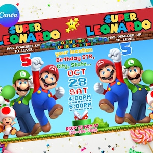 Joint Mario Birthday Invitation Sibling Double Dual Combined Twins Boys, Easy Edit Instant Download Digital Printable Mario