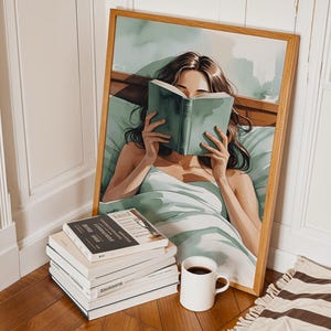 Girl Reading Book Art Print | Cozy Bookish Wall Art | Book Lovers Aesthetic Decor | Book Nook Decor | Feminine Wall Art | Woman Reading