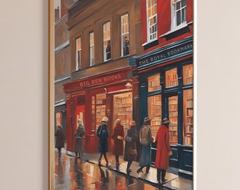Charming London Bookstore Art Print | City Of London Book Shop Printable | City Art Print Book Store | Big Ben Book Store London