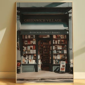 Wydruk artystyczny New York City Book Store, Wydruk artystyczny Greenwich Village, Wydruk artystyczny City, Wydruk Bleecker Street