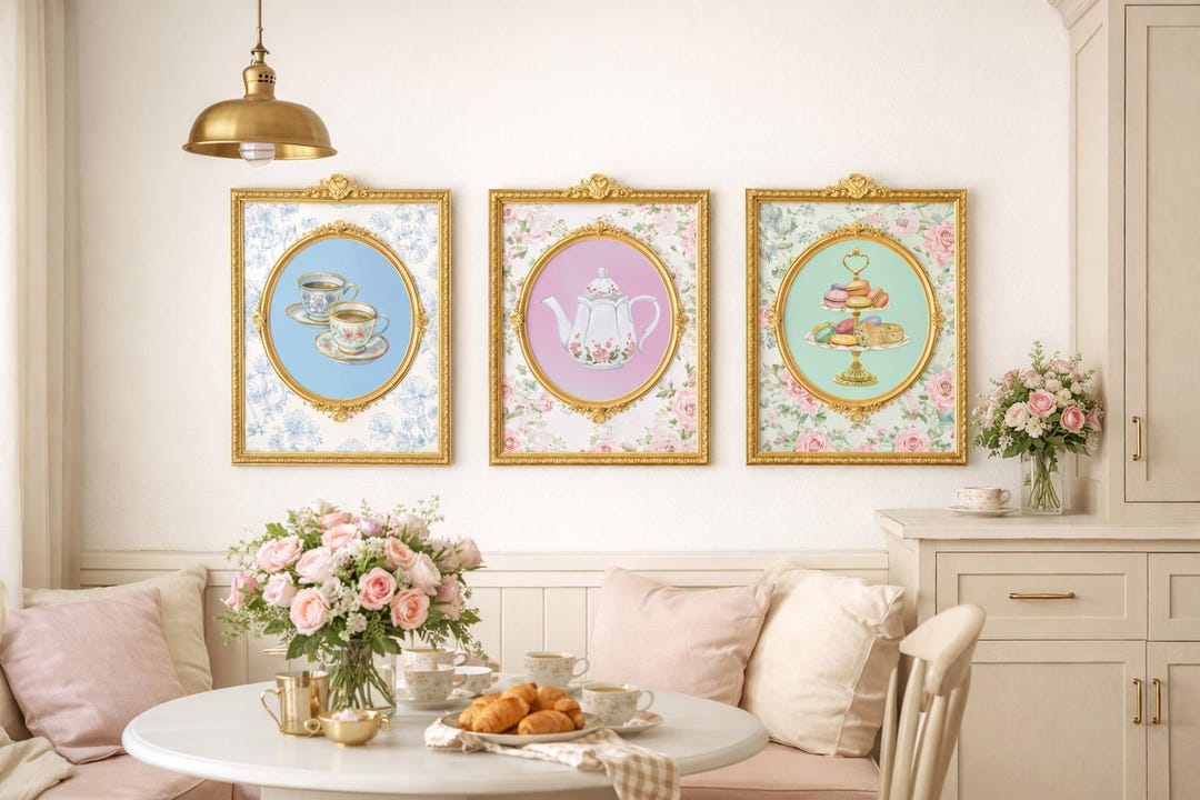 for the tea kitchen print | unique wall art from... Vintage Tea Wall Art Set of 3 Printable | Shabby Chic Kitchen Decor ...