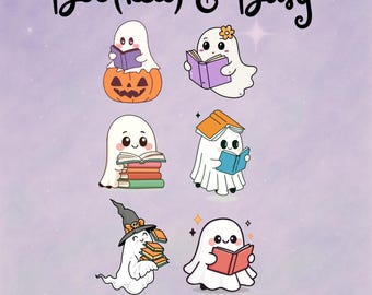 Booked & Busy Ghost Reading Books PNG | Halloween Ghosts Reading PNG | Bookish Ghost Sticker PNG | Book Lovers Halloween Ghost Png |