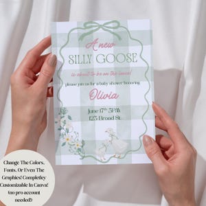 Silly Goose Baby Shower Invitation, Mother Goose and Gosling Baby Shower Invite, Editable Gender Neutral Baby Shower Evite, Canva Template