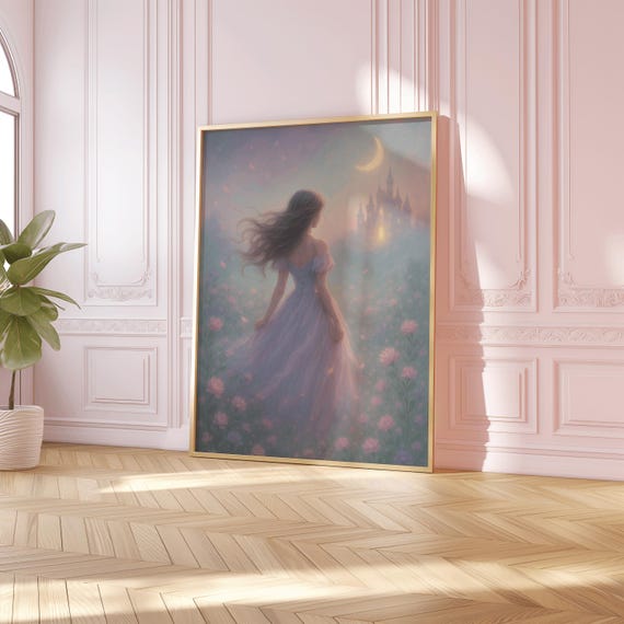 Fairytale Castle Art Print | Fairytale Princess Running Away Wall Art | Enchanted Garden Art Print | Romantasy Readers Wall Decor