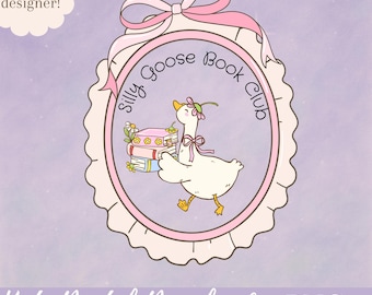 Silly Goose Book Club PNG / Adesivo in vinile con estetica da libro carino per oche / Oca in stile cottage con libri / Regalo Silly Goose Png per gli amanti dei libri