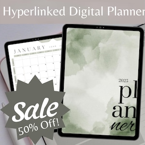 2025 Green Goddess Digital Planner – Hyperlinked PDF for GoodNotes & Notability, 70+ Pages, Therapy Notes, Book Journal, Budget Trackers