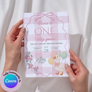 One Silly Goose First Birthday Bundle, Pink Goose Invite First Birthday Bundle, Welcome Sign Girls 1st birthday, Goose Themed Birthday Party