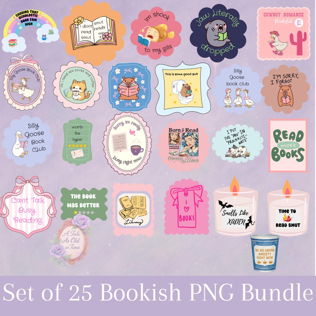 Bookish PNG Bundle for Book Lovers | Kindle Reader PNG for Stickers ...