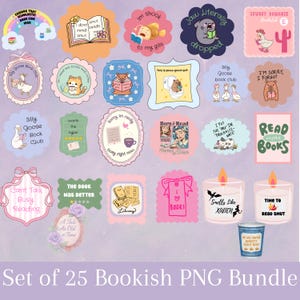 Bookish Bundle Of 25 PNGs, Booktok PNG, Book Lovers PNG Bundle, Bookish Png Bundle For Stickers,  Png Clipart Set, Png For Crafting