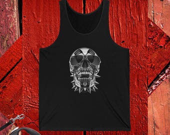 Skull tank top,Metalhead shirt,Gothic summer top,Punk skull design,Red sleeveless shirt,Rocker tank top,Alternative fashion, Hardcore style