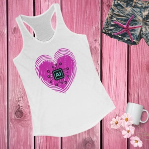 Racerback Tank,Heart Ai Tank, AI Lovers Top, AI themed tank,Sportswear,Summertime top,Heart design Ai,AI gift,Graphic Ai top,Holiday top,Gym