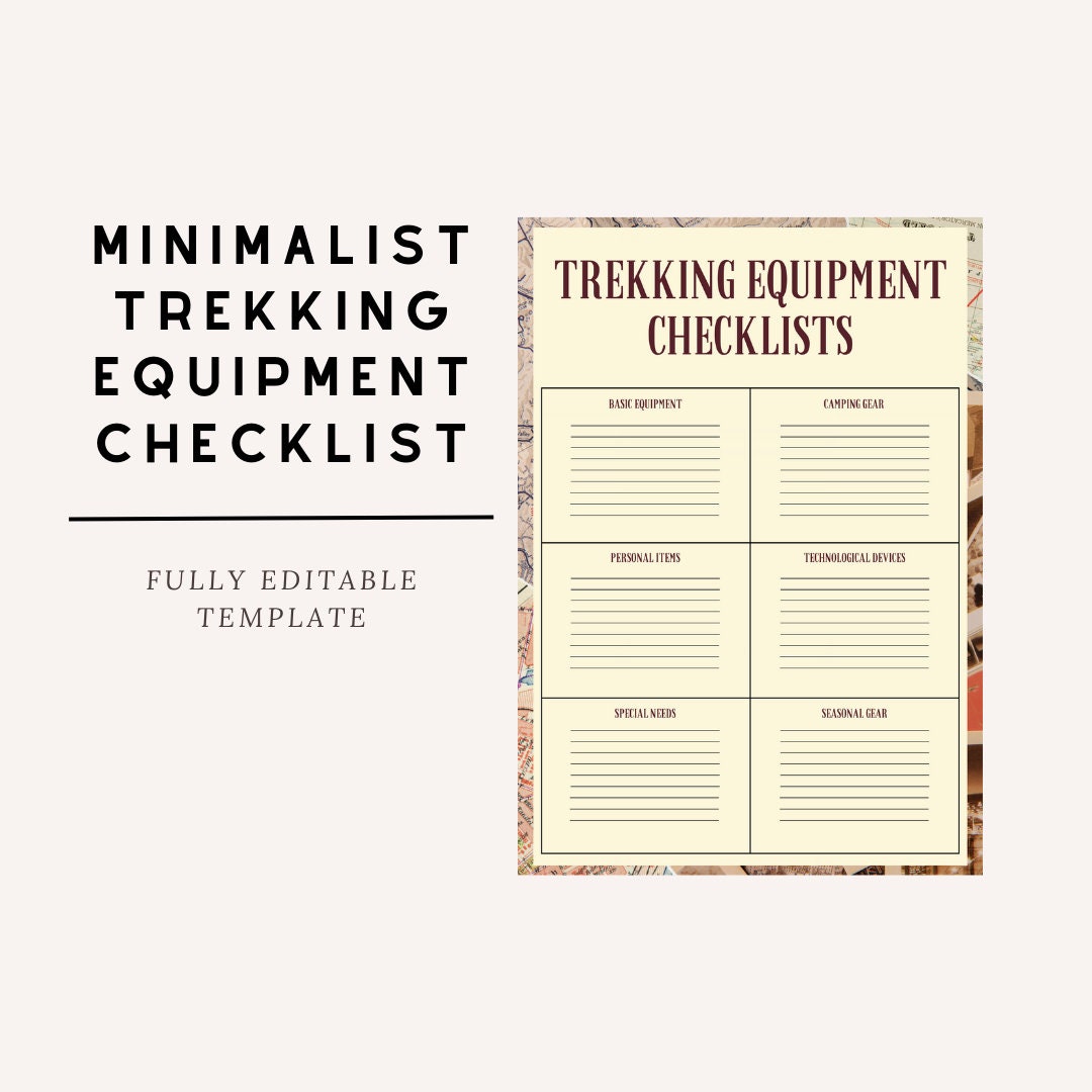 Editable Trekking Equipment Checklist, Printable Trekking Equipment ...