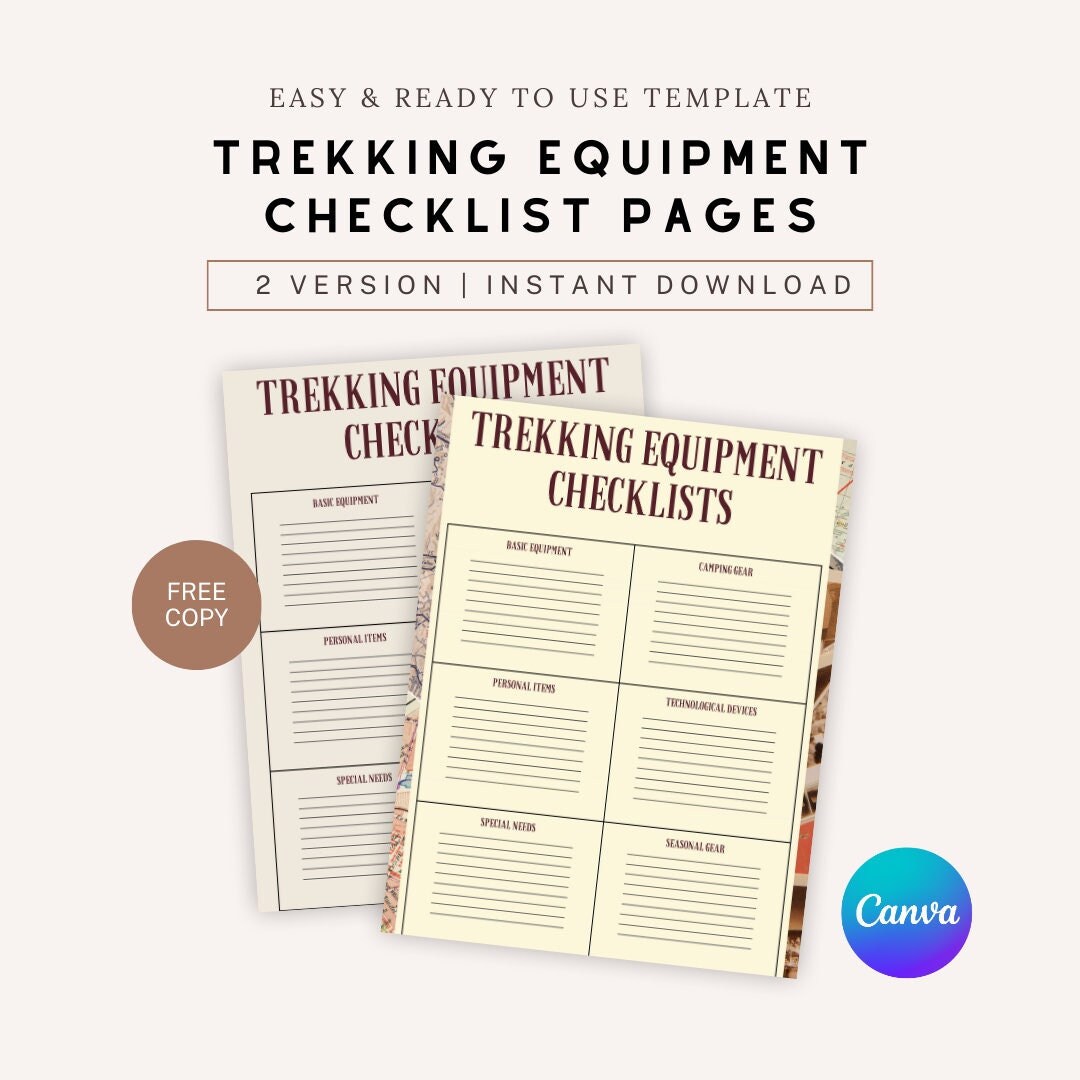 Editable Trekking Equipment Checklist, Printable Trekking Equipment ...