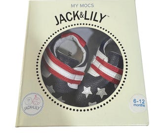Zapatos para bebé Jack & Lily My Mocs de 6 a 12 meses, de cuero azul marino con estrellas y rayas.