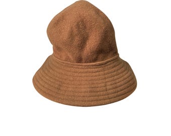 Parkhurst Cognac Brown 100% Wool Bucket Hat Made in Canada Stitched Brim Cloche