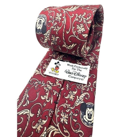 Disney Mickey Mouse Red Gold Scroll Pattern Silk … - image 3