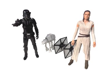 Star Wars Rey and Death Trooper Action Figure Lot with AT-AT TIE Fighter Micro