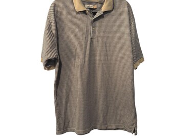 Naturalife Polo à manches courtes en tricot géométrique à micro carreaux brun fauve pour homme vtg