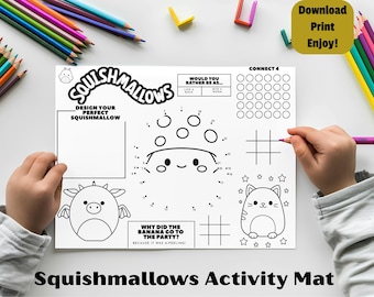 Squishmallow Activity Mat - Printable Activity Placemat - Instant Digital Download - Coloring In, Games, Kids, busy, Party, quiet time