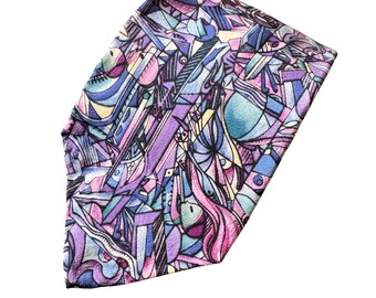 Miles Davis Silk Necktie Abstract Geometric Purple Blue Mens Formal