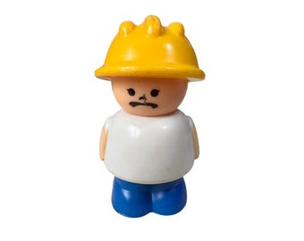 Vintage Fisher-Price Little People Construction Worker Figure Yellow Hard Hat